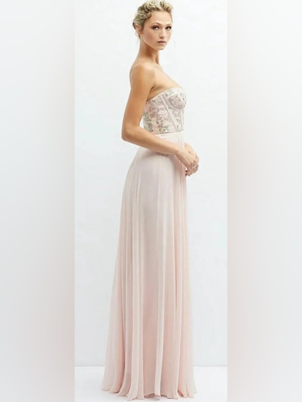 Dessy Collection Blush Pink Strapless Floral Emroidered Gown Size 6